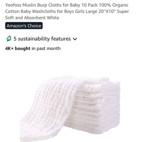 Yoofoss Muslin Burp Cloths for Baby 10 Pack 100% Organic Cotton Baby Washcloths for Boys Girls Large 20''X10'' Super Soft and Absorbent White