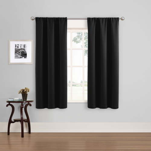 Eclipse Phoenix Solid Blackout Curtains, 63 Inch Long, Set of 2, Black, 37" W x 63" L