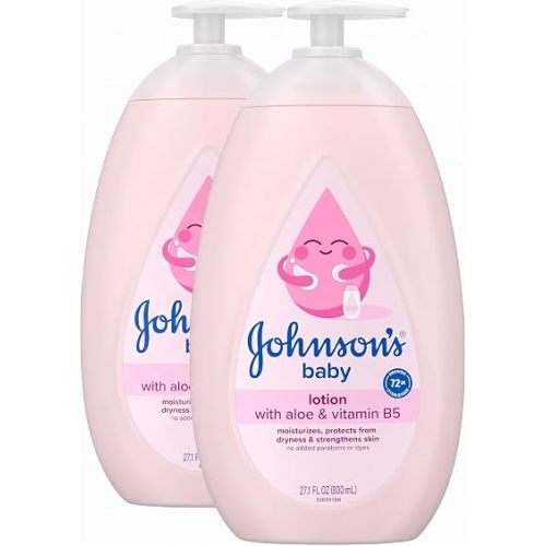 Johnson's Baby Lotion with Coconut Oil, Aloe Vera & Vitamin B5, 72 HR Hydration, Skin Moisturizer, Hypoallergenic, Safe for Newborn, Protects From Dryness & Strengthens Skin, 27.1 fl. oz (Pack of 2)