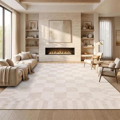 GarveeHome Beige Checkered Rug 6x9 Area Rugs Living Room Checkerboard Rug