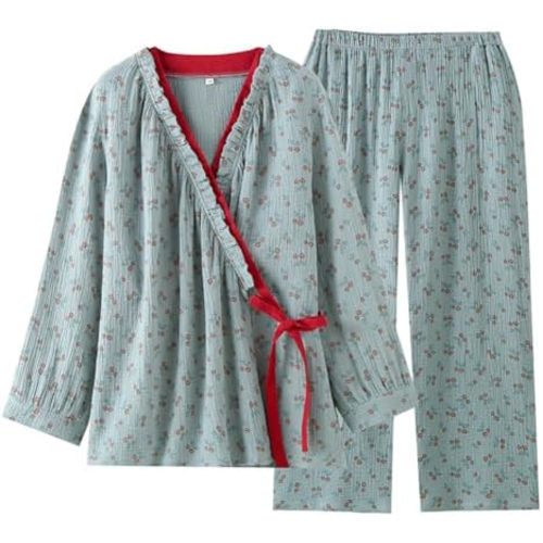 PRINCESS BRIDE Double-layer Cotton Gauze Japanese Kimono Pajamas Retro Belted Pajama Set Loungewear Soft Sleepwear for Women