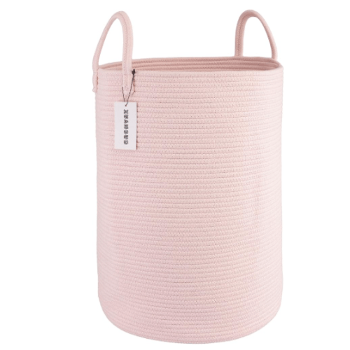 Cotton Rope Laundry Basket Hamper for Clothes Large Light Pink