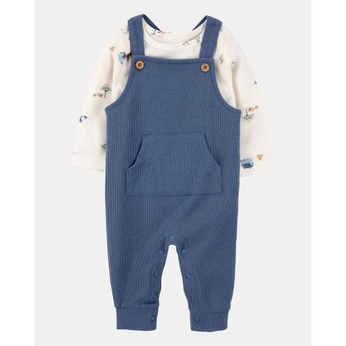 Baby 2-Piece Long-Sleeve Tee & Waffle Knit Coverall Set - Blue/White | Carter's