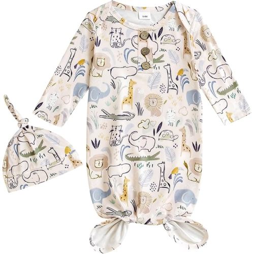 AMAWMW Newborn Baby Boys Girls Cartoon Sleeper Gown Long Sleeve Mountain Nightgown Hat Outfits