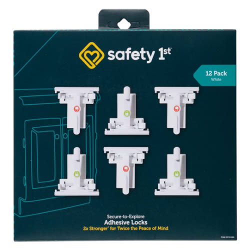 Safety 1st - Secure-to-Explore Adhesive Cabinet Locks Baby Proofing, Child Locks for Cabinets and Drawers (12 Locks), White