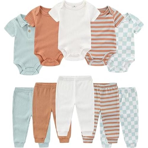Baby Bodysuit and Pant Set Summer Ribbed Mix Match Infant Boy Girl Clothes Outfits