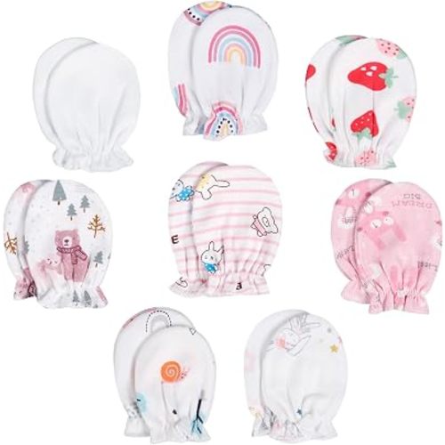 8 Pairs Baby Mittens Newborn Mittens No Scratch Baby Gloves 0-6 months | Cotton Infant Mittens Elastic Wrist Gloves Mittens for Newborn Baby Hand Mitten Baby Essentials for Boys and Girls