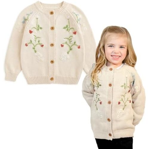 Simplee kids Baby Sweater Toddler Girls Cardigan Sweater Embroidered Strawberry Knit Sweater