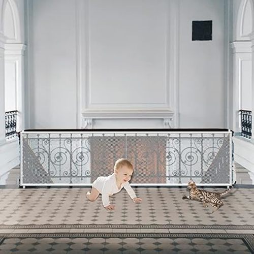 JIFTOK Baby Gate for Stairs, Banister Guard for Kids, Pets, Toys, 39.3 ft L x 2.66 ft H, Mesh Netting Safety Net for Balcony Rail Stair, Stairway Net Baby Safety Products for Indoor & Outdoor (White)