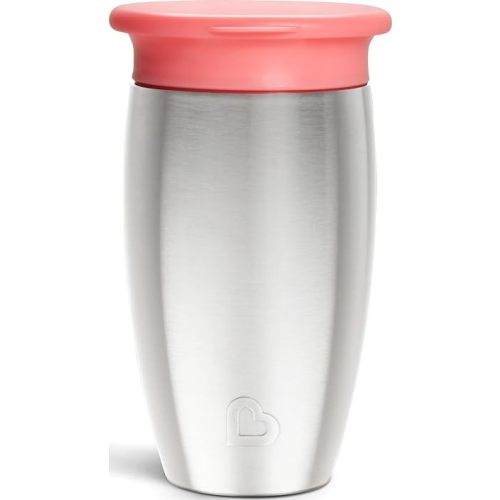 Munchkin Stainless Steel Sippy Cups for Toddlers 1-3, Spill Proof Miracle 360 Cup, Insulated, 10 Ounce, Pink