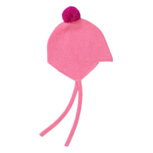 Cashmere Baby Bonnet, Parsons Pink with Mischief Pom – Rosie Sugden