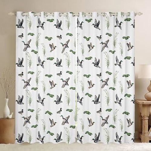 Erosebridal Mallard Duck Blackout Curtains 2 Panels,42" W x 84" L Duck Hunting Baby Curtains Mallard Duck Nursery Decor Window Curtains & Drapes Wild Duck Leaves Animals Window Treatments