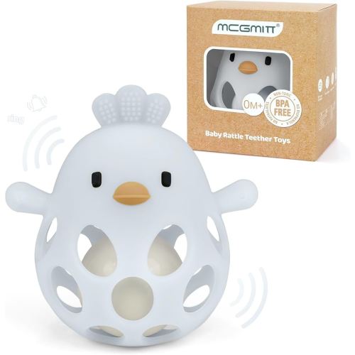 MCGMITT Baby Teething Toys for 3-6 Months, Easy Grasp Silicone Baby Rattles 0-6-12 Months, BPA-Free Food Grade Montessori Sensory Toys, Soft Newborn Infant Teether for Teething Relief