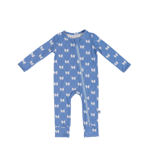 Zippered Romper (Blue Bows) – Snuggle & Slumber
