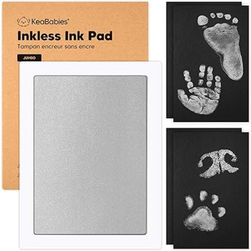 1-Pack Inkless Baby Hand and Footprint Kit - Mess Free Ink Pad for Newborn Keepsake, Dog Nose & Paw Print Kit, Clean Touch Ink Pad for Baby Hand & Footprints, Ideal New Mom Gifts (Silver, Jumbo)