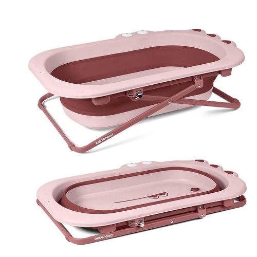 Beberoad Love Collapsible Baby Bathtub for Newborn to Toddler – Portable & Adjustable Infant Tub with Non-Slip Design, Space-Saving Bathtub for Travel & Home Use (Pink)
