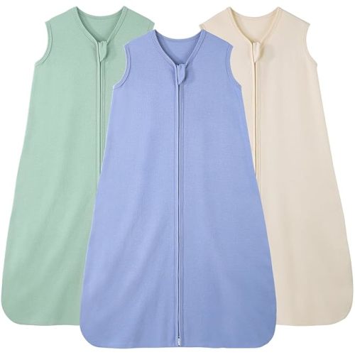 Baby Sleep Sack 6-12 Months, 100% Cotton Sleeping Sack for Newborn and Infant, 3 Pack Baby Wearable Blanket, 0.5 Tog Lightweight Double Zipper Sleep Bag Apricot