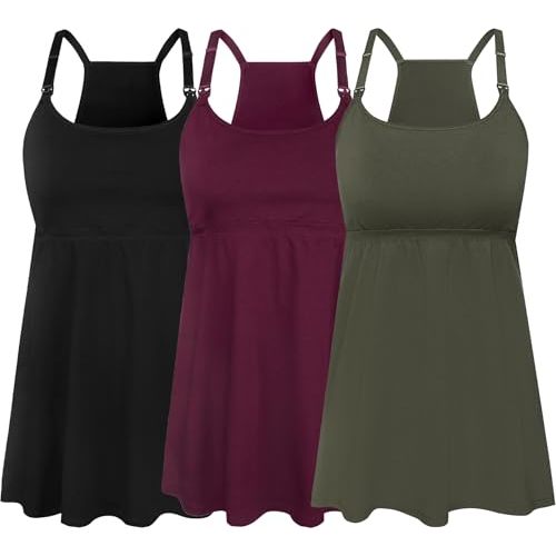 SUIEK 3 Pack Maternity Nursing Tank Tops with Bralette Cotton Breastfeeding Camisole
