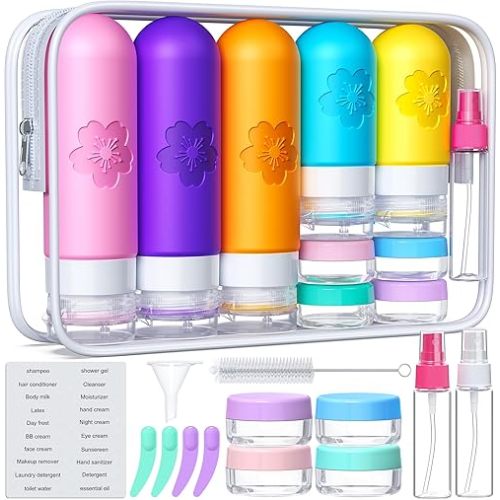 20Pack Travel Bottles for Toiletries, TSA Approved Travel Bottles Silicone Travel Size Containers, Travel Essentials Leak Proof Refillable Liquid, Shampoo and Conditioner Travel Toiletry Bottles