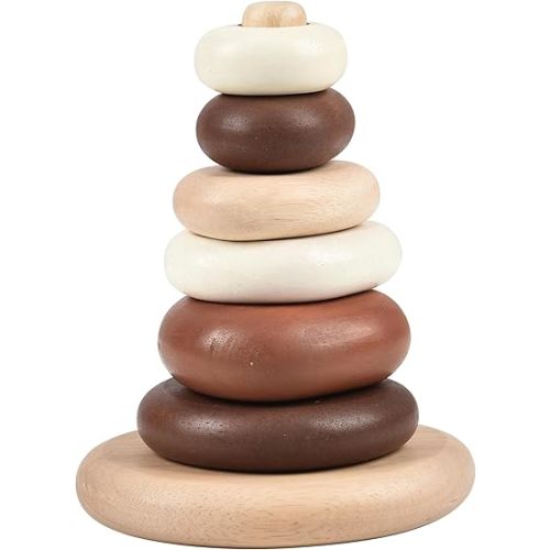 Montessori Eco-Friendly Wooden Stacking Pebbles – 7-Piece Natural Sequencing & Fine Motor Skills Toy for Early Childhood, Sensory Learning & STEM Play