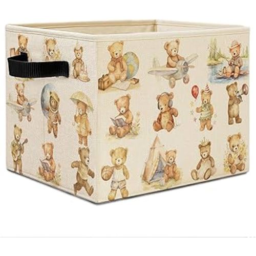Teddy Bear Sports Nursery Theme Storage Bins,Baby Bear Collapsible Storage Basket Organizer for Toddler Kids Bedroom Playroom Nursery Bathroom Clothes Toys Books, Toybox for Girls