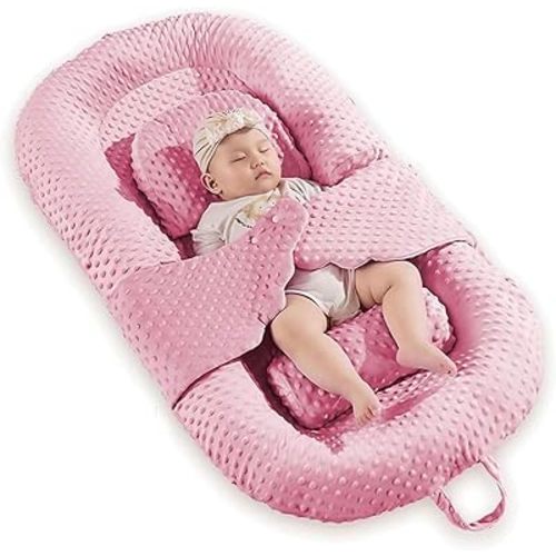 Baby Lounger for Newborns & Infants, Breathable Organic Cotton Portable Infant Lounger for Supervised Rest & Play, Baby Seat for Floor Time & Travel, Newborn Essentials Gift (Pink)