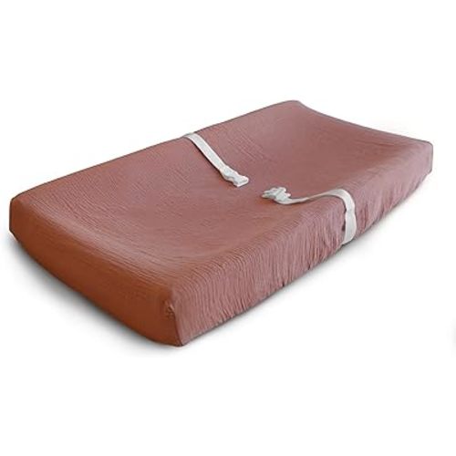 mushie Extra Soft Muslin Fitted Changing Pad Cover (Cedar)