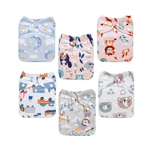 ALVABABY Baby Cloth Diapers 6 Pack with 12 Inserts Cloth Diaper Covers Adjustable Washable Reusable for Baby Girls and Boys 6DM119A