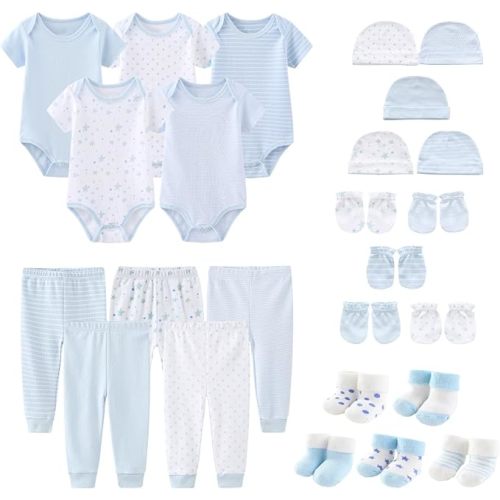 Unisex Newborn Baby Layette Set 25 Pack Bodysuits Pants and Accessories Infant Clothing Essentials