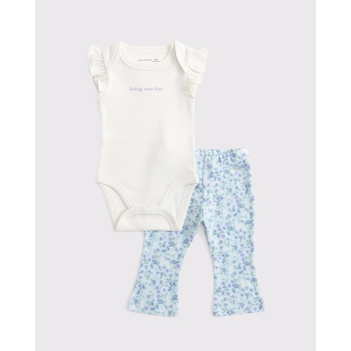 baby flutter sleeve logo bodysuit & flare leggings set