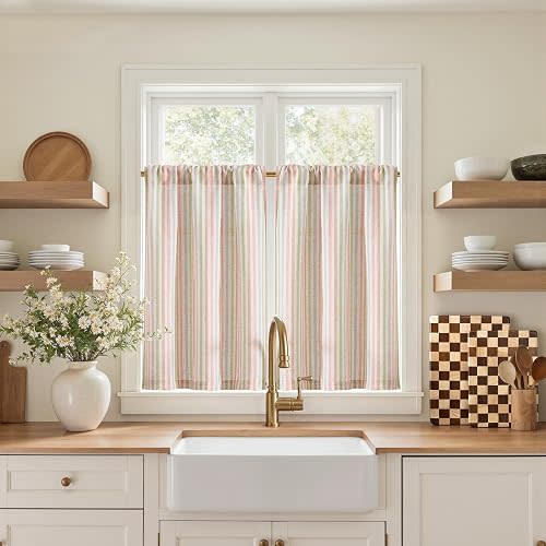 jinchan Striped Linen Curtains 26"Wx36"L (Pack of 2)
Color: Candy on Beige
