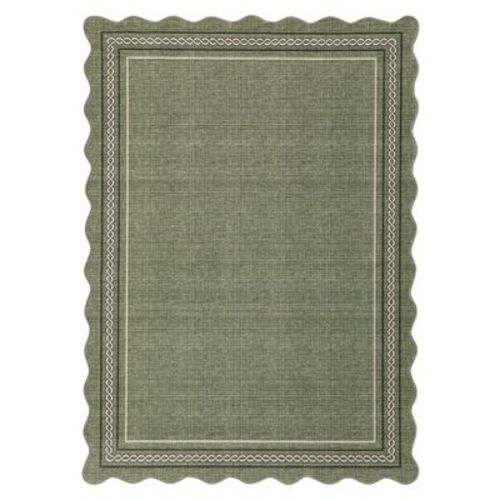 5'x7' Washable Scalloped Living Room Rugs, Indoor Modern Bordered Bedroom Nursery Rug, Soft Non Slip Solid Dining Room Carpet, Green