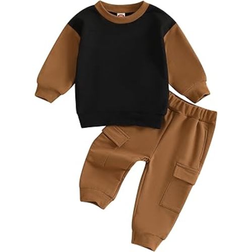 Madjtlqy Toddler Baby Boy Fall Outfit Color Block Long Sleeve Sweatshirt Pullover Tops + Pants 2Pcs Winter Clothes Set