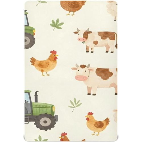 Farm Animals Cartoon Tractor Crib Sheets for Boys Girls Pack N Play Sheet Soft Breathable Mini Crib Sheets 39" x 27"