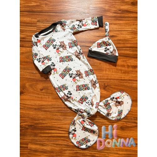 Steamboat Mickey Mouse Knotted Baby Gown Set: Handmade Newborn Outfit