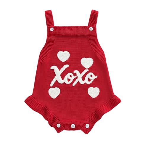 mlpeerw My First Valentines Day Baby Girl Outfit Newborn Love Embroidery Knit Sweater Romper Onesie Cute Knitted Outfits