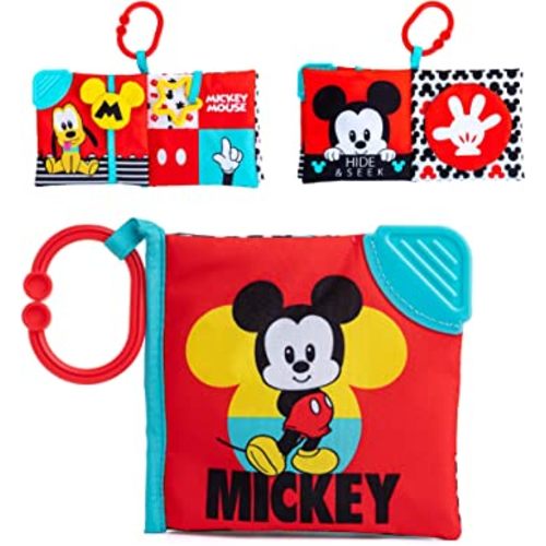 KIDS PREFERRED Disney Baby Mickey Mouse High Contrast Soft Book with On The Go Clip and Teether, 5 Inches, Multicolor (KP81255)