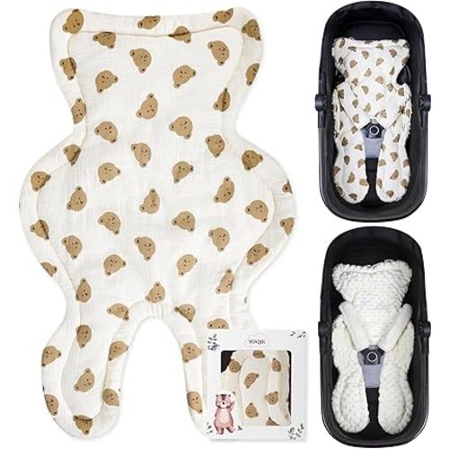 2-in-1 Baby Stroller Seat Liners & Toddler Car Seat Insertion Pad - Breathable Mesh & Plush Newborn Headrest Pillow for Car Seat, Stroller, Swing | Ergonomic Head Holder for Baby Safety (Bears)