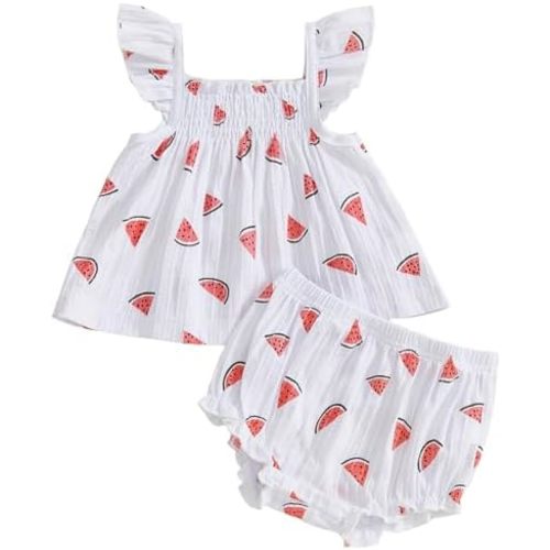 Mubineo Baby Girl Summer Clothes Cute Ruffle Tops Dress Shorts Outfits Set Infant Toddler Shrit Bloomers Princess Outfit