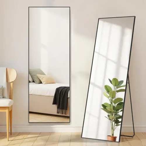 Mirror Full Length, Upgraded Body Wall Mirrors with Shatter-Proof Glass, Floor Standing, Hanging or Leaning, Tall Mirror with Stand Aluminum Alloy Frame for Bedroom Cloakroom