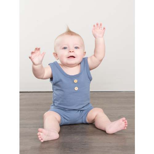 Unisex Cotton Tank & Shorts Outfit - Mediterranean Blue