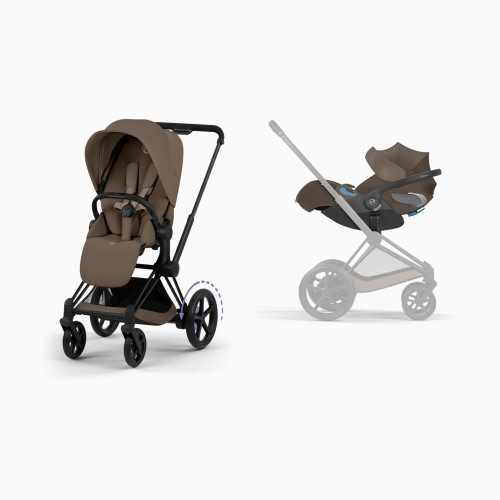 Cybex e-PRIAM Stroller + CLOUD T Infant Car Seat Travel System - Coconut Brown