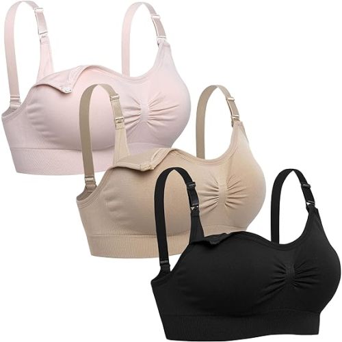 Lataly Womens Seamless Nursing Bra Sleeping Maternity Bralette for Breastfeeding Pack of 3