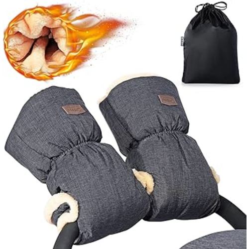 Orzbow Faux Sheepskin Gloves for Stroller, Universal Winter Anti-Freeze Stroller Mittens, Waterproof Warm Extra Thick HandMuff for Stroller Accessories, Dark Grey