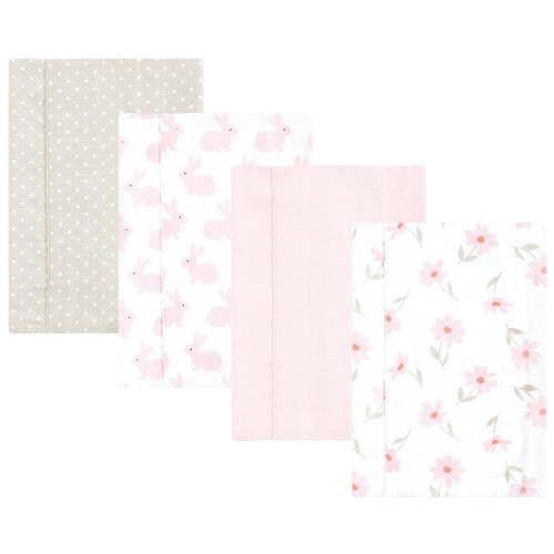 Hudson Baby Infant Girl Cotton Flannel Burp Cloths, Pink Honey Bunny, One Size