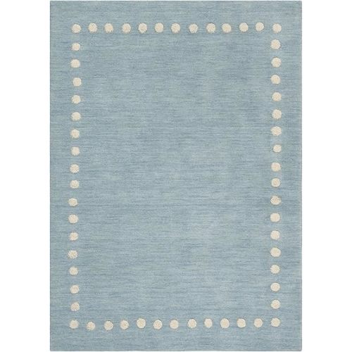 SAFAVIEH Kids Collection Accent Rug - 4' x 6', Blue & Ivory, Handmade Polka Dot Border Wool, Ideal for High Traffic Areas in Entryway, Living Room, Bedroom (SFK802M)