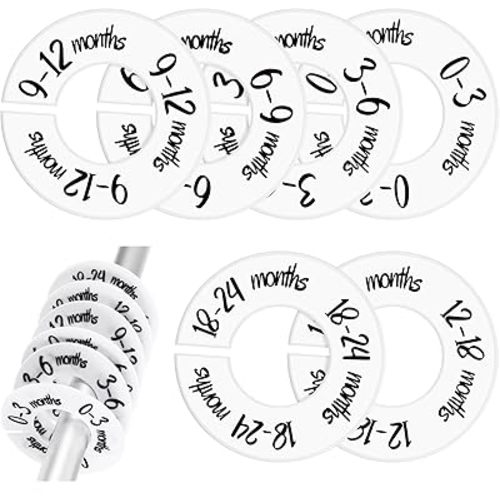 Baby Closet Dividers 6 Pack, Unisex Nursery Closet Organizer for Easy Sorting, 0-24 Months Hanger Divider from Newborn to Toddler, Baby Clothing Dividers Age Divider Fits Most Rod(White)