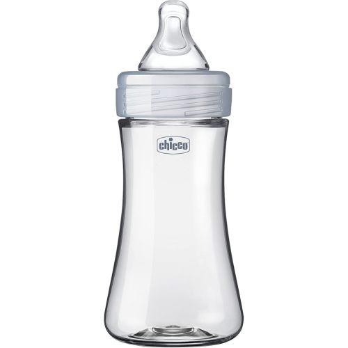 Chicco Duo 9oz. Hybrid Baby Bottle with Invinci-Glass Inside and Plastic Outside | Dishwasher, Bottle Warmer, and Electric Sterilizer Safe | Intui-Latch Nipple | Clear/Grey