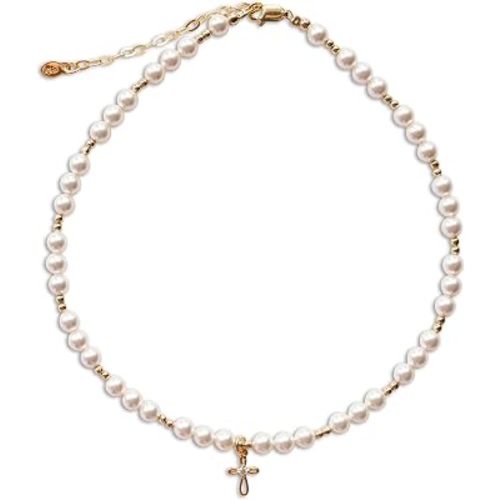 Cherished Moments Pearl Bracelet or Necklace with cross, 14K Gold-Plated