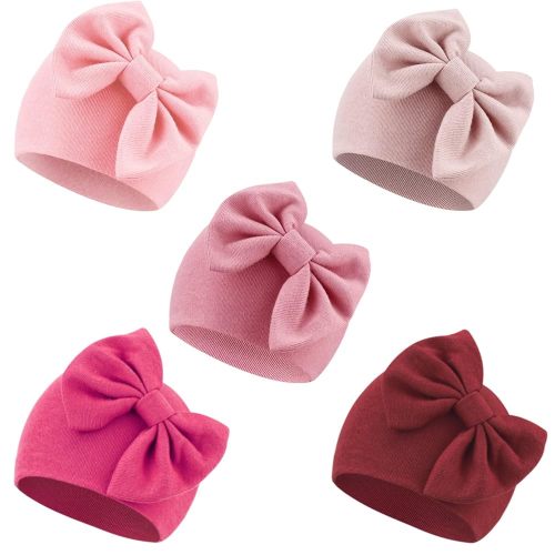 DRESHOW BQUBO Newborn Baby Girls Hats Hospital Hat Baby Cotton Beanie Infant Big Bow Hats for 0-24 Months